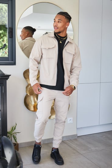 Ensemble 2 pièces veste + jogging cargo beige