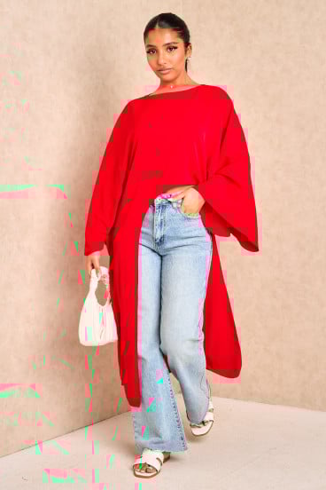 Blouse ample coupe asymétrique rouge