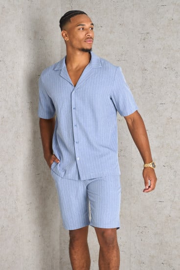 Ensemble 2 pièces chemise + short à rayures bleu