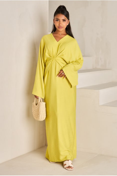 Tied and pleated yellow dress