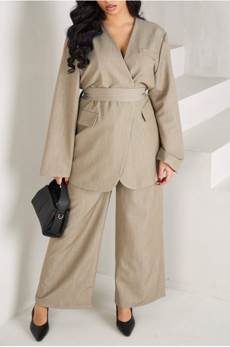 Ensemble 2 pièces blazer + pantalon taupe