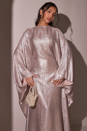 Robe manches chauves-souris pailletée rose