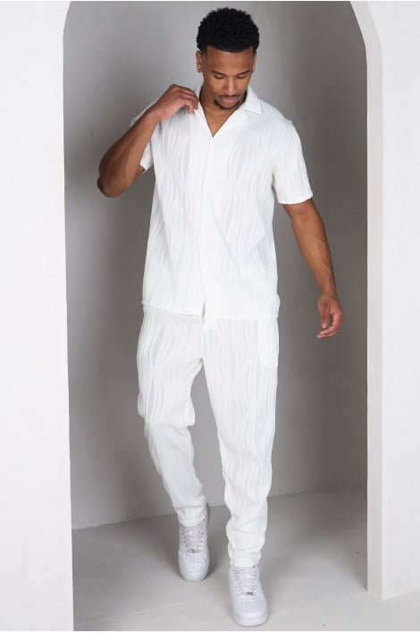 Ensemble 2 pièces polo + pantalon texturé blanc