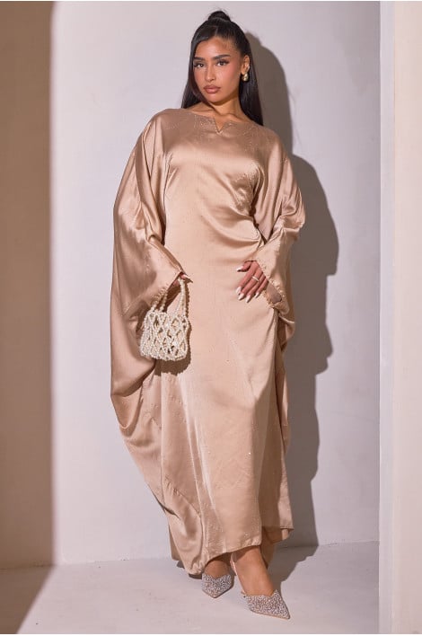Abaya beige à strass col V