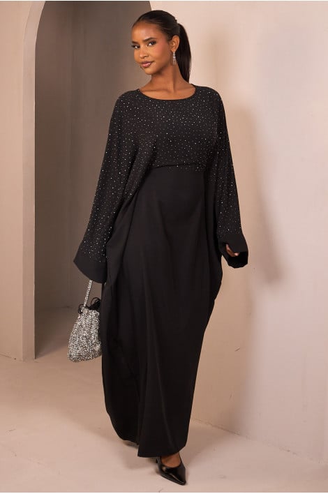 Abaya noire à strass