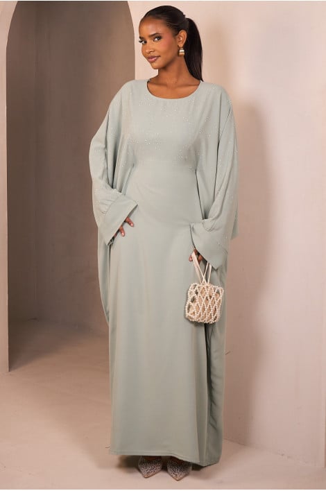 Abaya verte à strass