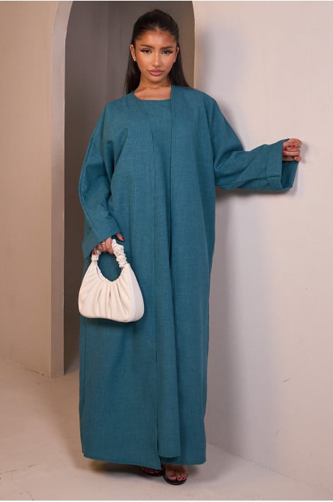 2-piece set abaya + kimono chiné light beige