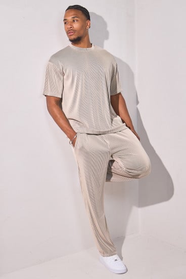 Ensemble 2 pièces plissé haut + pantalon beige