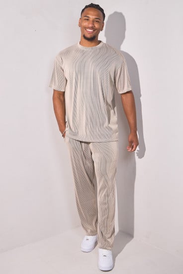 Ensemble 2 pièces plissé haut + pantalon beige