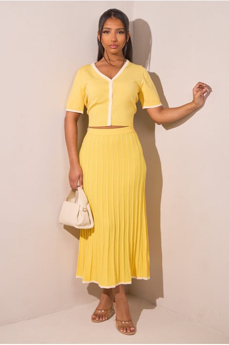 Ensemble 2 pièces jaune haut/gilet + jupe