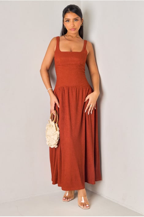 Robe longue rouille dos nu en crêpe
