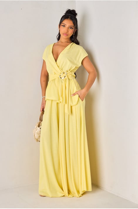 Ensemble 2 pièces jaune texturé top + jupe longue