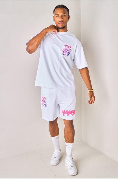 Ensemble 2 pièces blanc et violet tee-shirt + short "Morocco"
