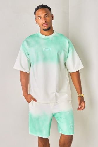 Ensemble 2 pièces dégradé vert et blanc tee-shirt + short