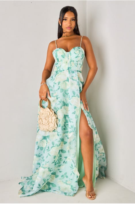 Robe bustier vert sauge à corset