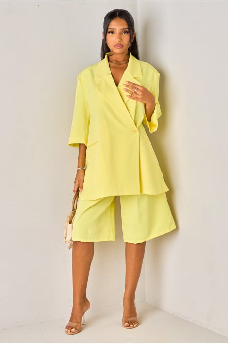 Ensemble 2 pièces jaune blazer manches courtes + bermuda