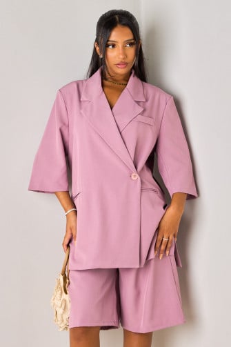 Ensemble 2 pièces vieux rose blazer manches courtes + bermuda