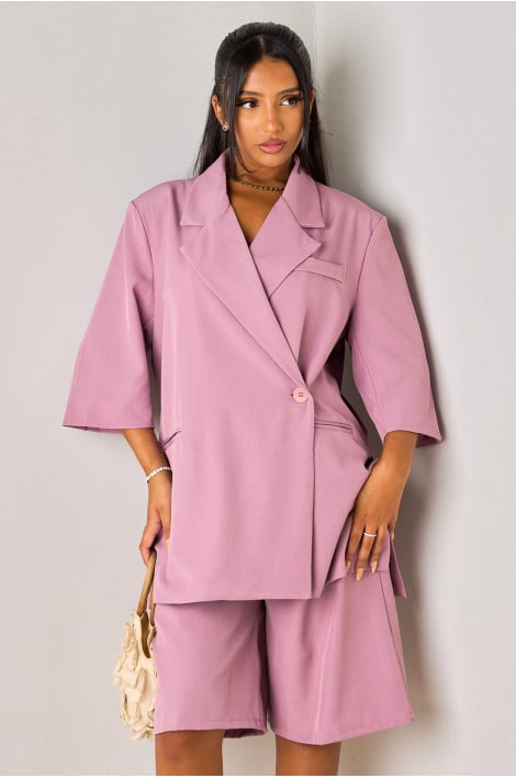 Ensemble 2 pièces vieux rose blazer manches courtes + bermuda